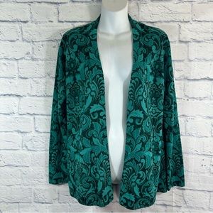 Talbots Petites 100% Wool Long Sleeve Knit Scroll Print Open Cardigan Sz MP